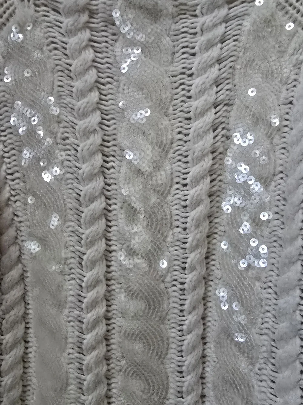 Veronica Beard Cream Sequin Cable-Knit Sweater
